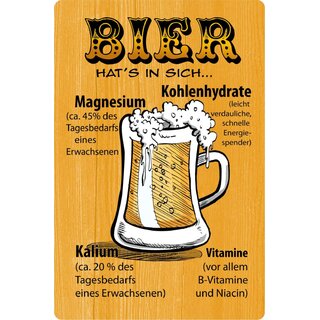 Schild Spruch "Bier hats in sich, Magnesium Kalium Vitamine" 20 x 30 cm 