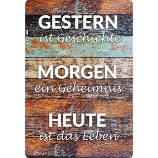 Schild Spruch "Gestern Geschichte, Morgen Geheimnis, Heute Leben" 20 x 30 cm 