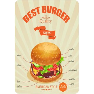 Schild Spruch "Best Burger, The Premium Quality, try it American Style" 20 x 30 cm