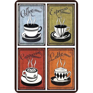 Schild Spruch "Coffee, Espresso, Cappuccino, Latte" 20 x 30 cm 