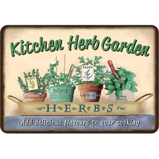 Schild Spruch "Kitchen Herb Garden, add delicious flavours to cooking" 20 x 30 cm 