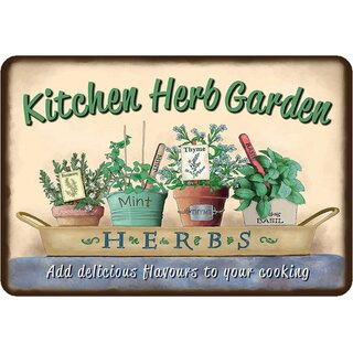 Schild Spruch "Kitchen Herb Garden, add delicious flavours to cooking" 20 x 30 cm