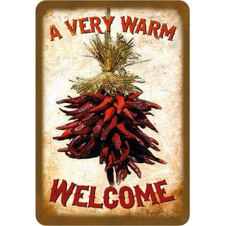 Schild Spruch "A very warm welcome" Chilli 20 x 30 cm