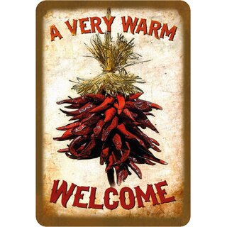 Schild Spruch "A very warm welcome" Chilli 20 x 30 cm 