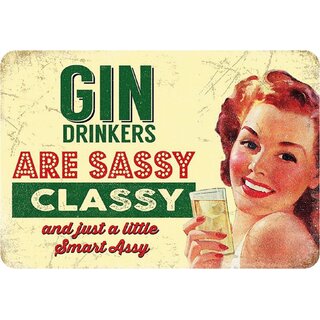 Schild Spruch "Gin drinkers are sassy classy, little smart assy" 20 x 30 cm 