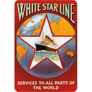 Schild Spruch "White star line, services to all parts of world" 20 x 30 cm 