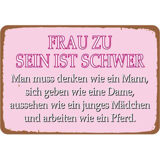 Schild Spruch "Frau sein schwer, denken wie Mann geben wie Dame" 20 x 30 cm