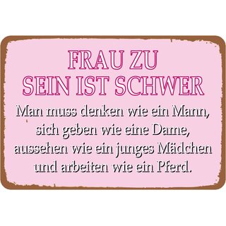 Schild Spruch "Frau sein schwer, denken wie Mann geben wie Dame" 20 x 30 cm 