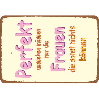 Schild Spruch "Perfekt aussehen müssen Frauen die sonst nichts können" 20 x 30 cm