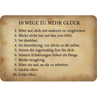 Schild Spruch "10 Wege zu mehr Glück, sei dankbar" 20 x 30 cm
