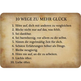 Schild Spruch "10 Wege zu mehr Glück, sei dankbar" 20 x 30 cm 