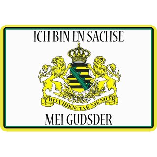 Schild Spruch "Ich bin en Sachse mei Gudsder" Wappen 20 x 30 cm 