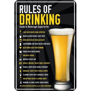 Schild Spruch "Rules of Drinking, guide to beverage Superiority" 20 x 30 cm 