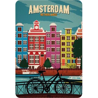 Schild Motiv "Amsterdam Netherlands" Fahrrad Fluss 20 x 30 cm 