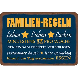 Schild Spruch "Familien Regeln, Leben Lieben Lachen pro Woche" 20 x 30 cm 