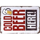 Schild Spruch "Cold beer here" 20 x 30 cm 