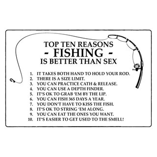 Schild Spruch "Top ten reasons, fishing ist better than sex" 20 x 30 cm 