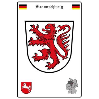 Schild Motiv "Braunschweig" Wappen Landkarte 20 x 30 cm 