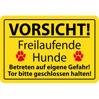 Hinweisschild "Vorsicht, freilaufende Hunde, Gefahr" 20 x 30 cm