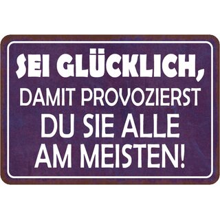 Schild Spruch "Sei glücklich, provozierst sie am meisten" 20 x 30 cm