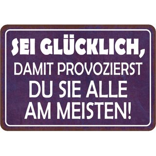 Schild Spruch "Sei glücklich, provozierst sie am meisten" 20 x 30 cm 