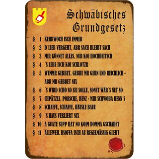 Schild Spruch "Schwäbisches Grundgesetz, Kehrwoch" 20 x 30 cm 