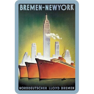 Schild Motiv "Bremen New York, Norddeutscher Lloyd Bremen" 20 x 30 cm