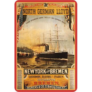 Schild Motiv "North German Lloyd, New York and Bremen" Schiff 20 x 30 cm