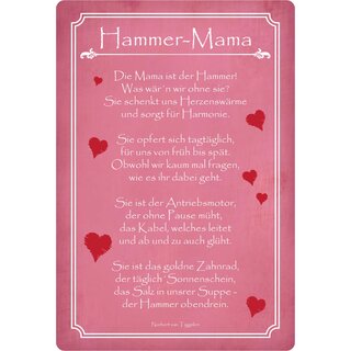 Schild Spruch "Hammer Mama, schenkt uns Herzenswärme" 20 x 30 cm 