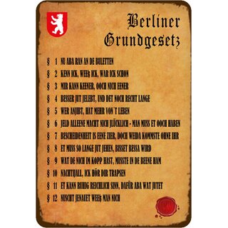 Schild Spruch "Berliner Grundgesetz, nu aba ran an de Buletten" 20 x 30 cm