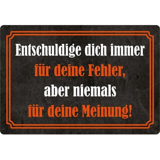 Schild Spruch "Entschuldige dich immer für Fehler, niemals für Meinung" 20 x 30 cm