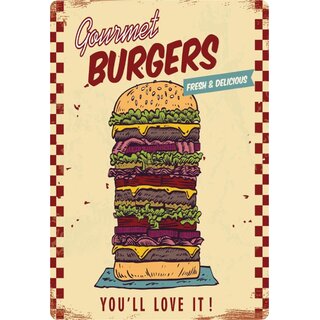 Schild Spruch "Gourmet Burgers, youll love it" 20 x 30 cm