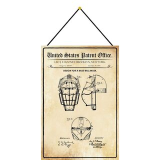 Schild Motiv "Baseball Maske, Design base-ball mask, Rooney" 20 x 30 cm Blechschild mit Kordel