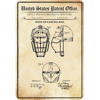 Schild Motiv "Baseball Maske, Design base-ball mask, Rooney" 20 x 30 cm