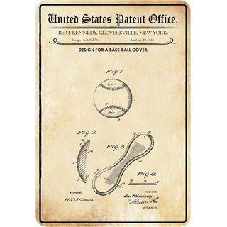 Schild Motiv "Baseball, Design base-ball cover, Kennedy" 20 x 30 cm