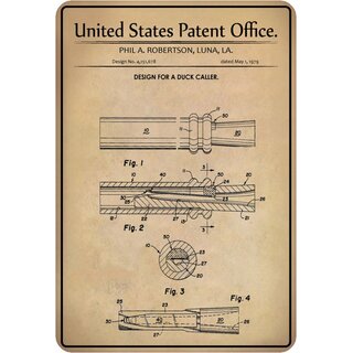 Schild Motiv "Design Duck Caller, Enten Pfeife, Robertson Patent" 20 x 30 cm 