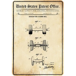 Schild Motiv "Design Dumb Bell, Hantel Patent Pennsylvania" 20 x 30 cm 