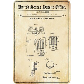 Schild Motiv "Design Football Pants, Hosen, Patent Goldsmith" 20 x 30 cm 