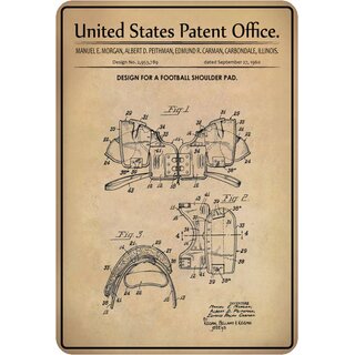 Schild Motiv "Design Football Shoulders Pad, Schulter Schoner Patent" 20 x 30 cm