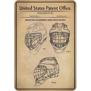 Schild Motiv "Design Goaltenders Mask for Ice Hockey, Helm Schutz" 20 x 30 cm