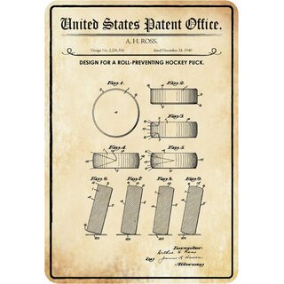 Schild Motiv "Design Roll-Preventing Hockey Puck, Patent" 20 x 30 cm 