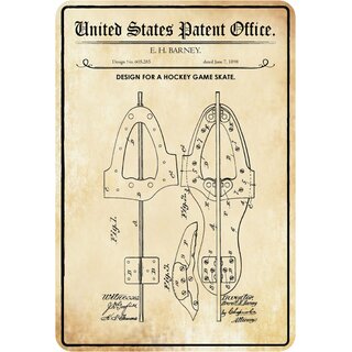 Schild Motiv "Design Hockey Game Skate, Schlittschuhe Patent" 20 x 30 cm