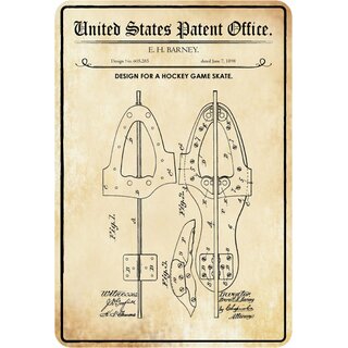 Schild Motiv "Design Hockey Game Skate, Schlittschuhe Patent" 20 x 30 cm 