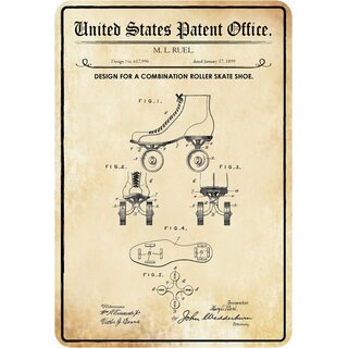 Schild Motiv "Design for a combination Roller Skate Shoe, Rollschuh" 20 x 30 cm