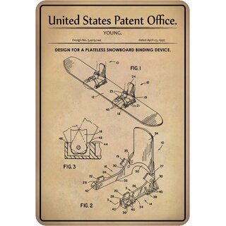 Schild Motiv "Design for a Plateless Snowboard Binding Device, Patent" 20 x 30 cm 
