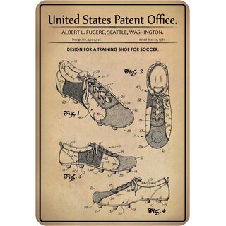 Schild Motiv "Design for Training Shoe for Soccer, Fußballschuhe" 20 x 30 cm