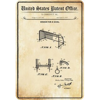 Schild Motiv "Design for a Goal, Fußballtor Patent" 20 x 30 cm