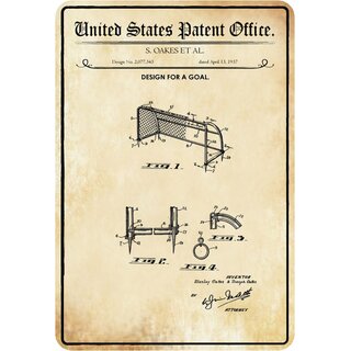 Schild Motiv "Design for a Goal, Fußballtor Patent" 20 x 30 cm 