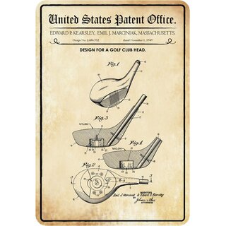 Schild Motiv "Design for a Golf Club Head, Golfschläger Kopf " 20 x 30 cm