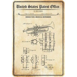 Schild Motiv "Design for a musical instrument, Blasinstrument" 20 x 30 cm